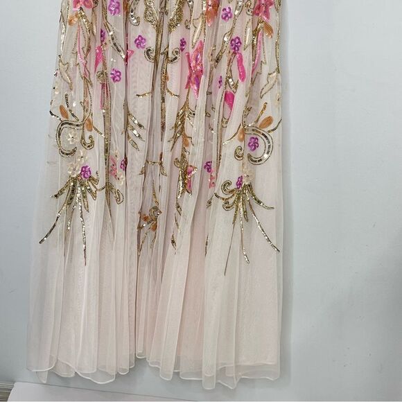 Mac Duggal 5671 Size 16 V-Neck Oyster Floral Embellished Spaghetti Strap Gown - Picture 8 of 12